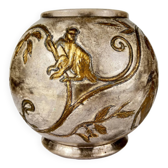 Art Nouveau monkey and plant vase E.Chapelle