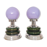 Pair mid century Portuguese ceramic and glass table lamps