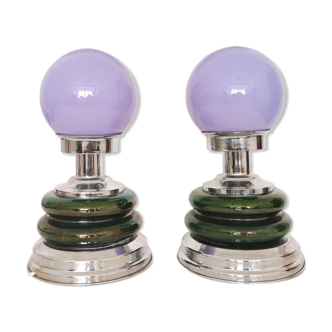 Pair mid century Portuguese ceramic and glass table lamps