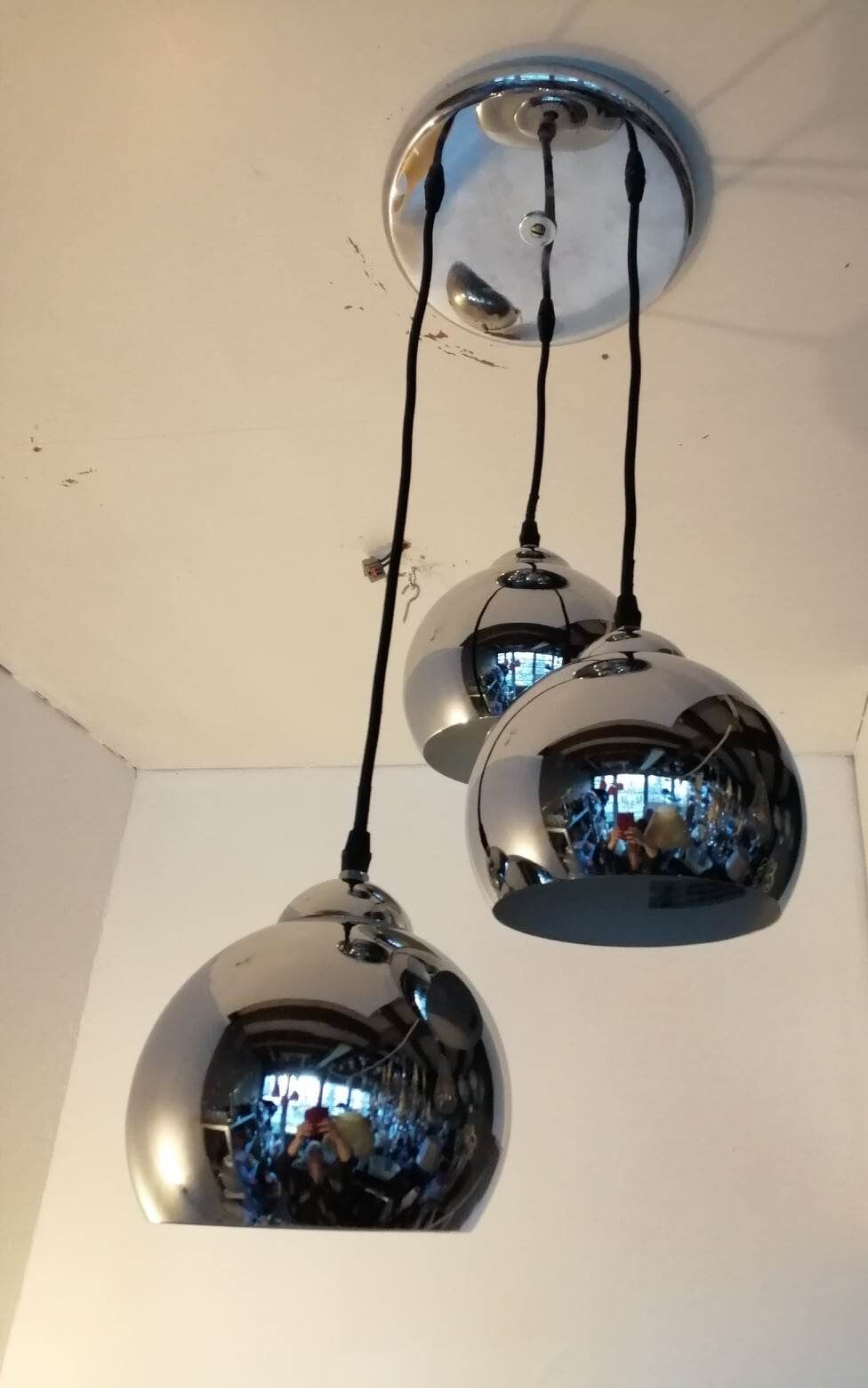 3 chrome balls pendant lamp 80s