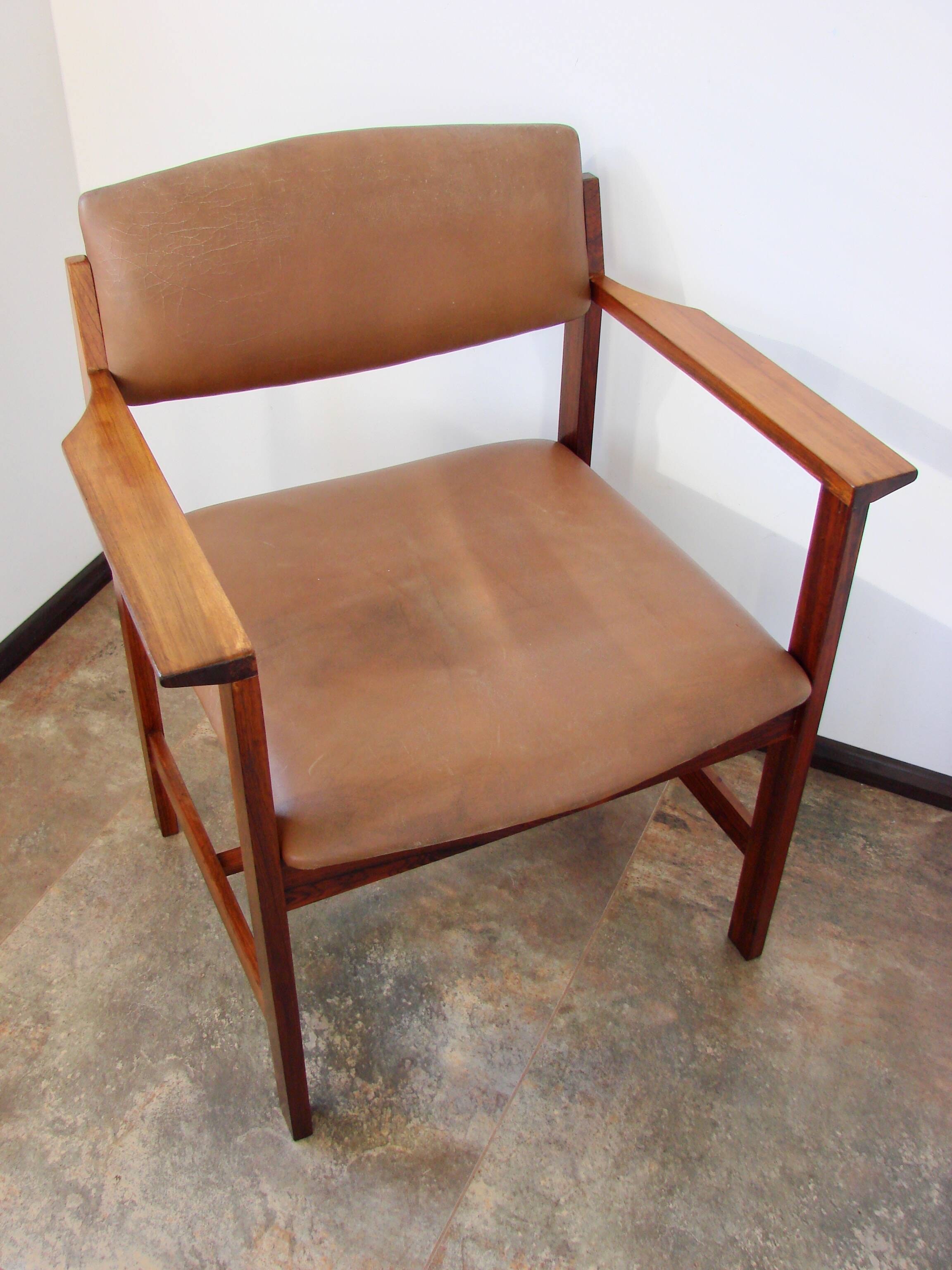 960s Scandinavian armchair – rosewood, leather, vintage