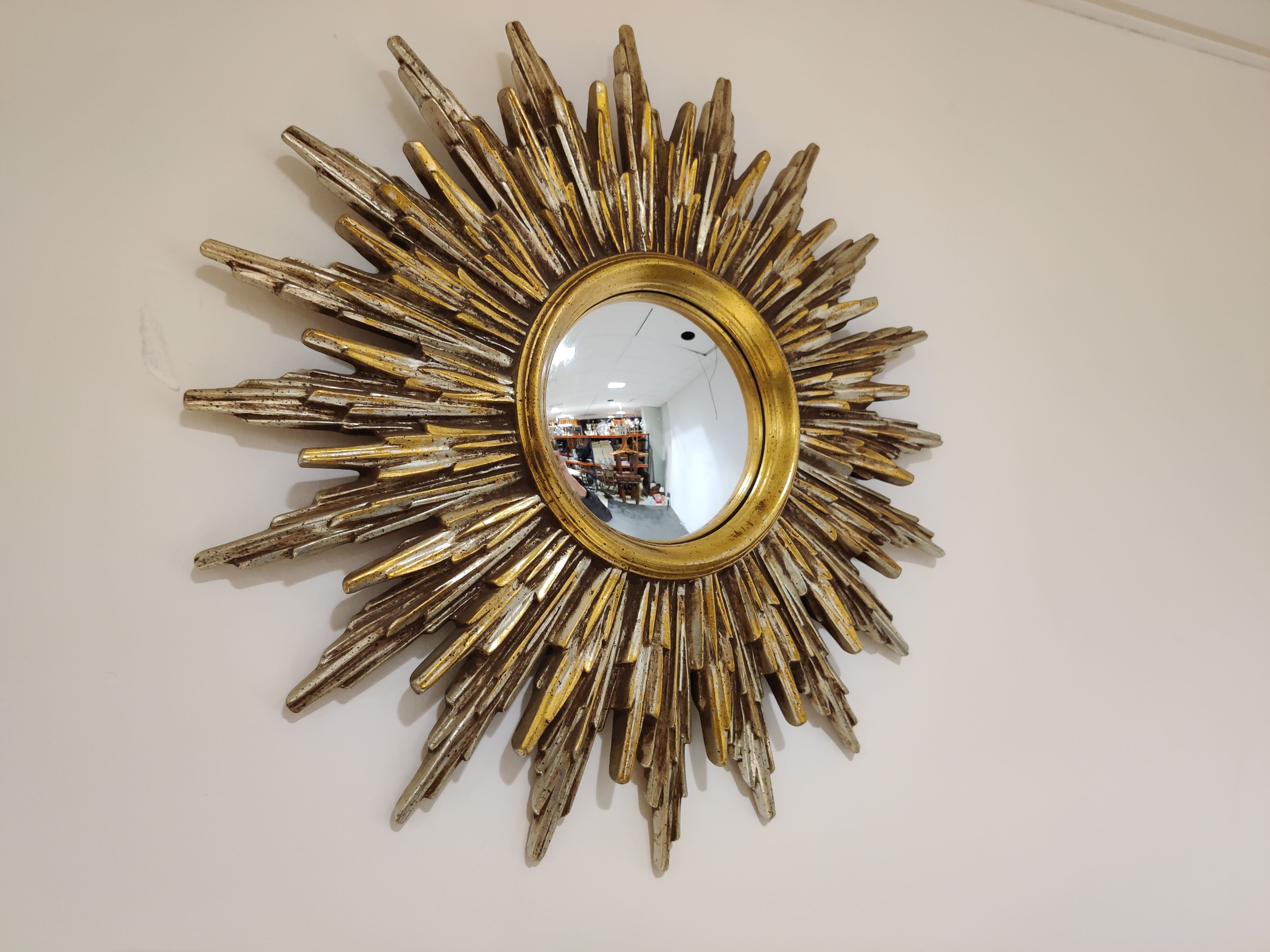 Mid century golden sunburst mirror 50cm
