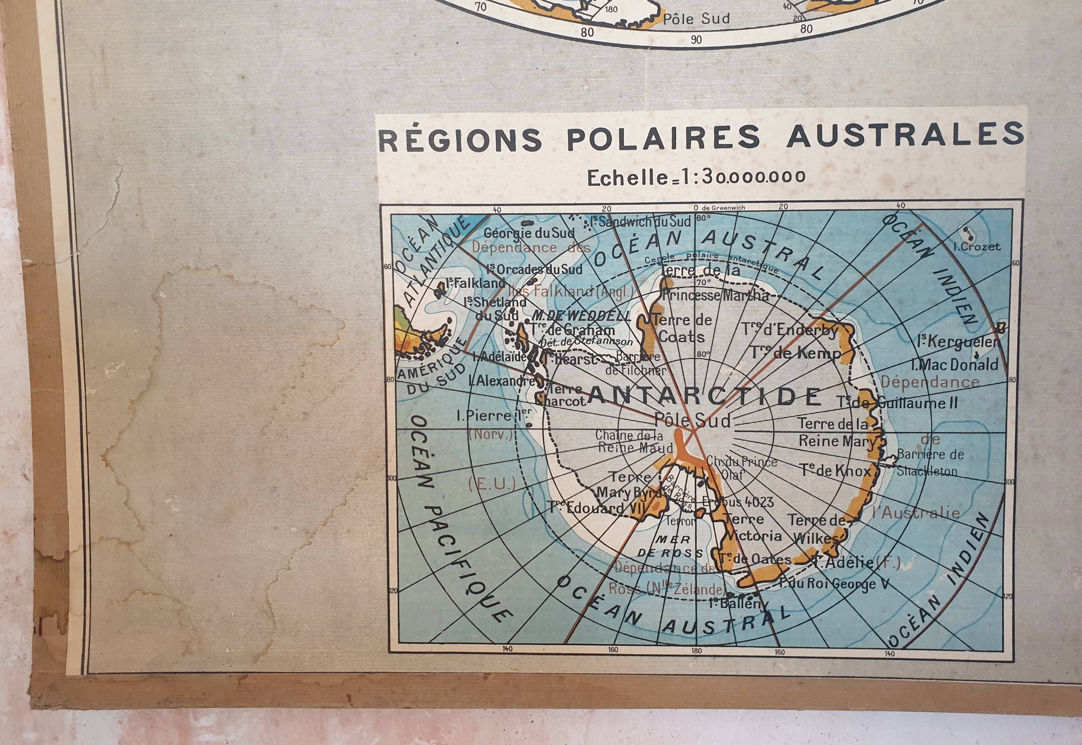 Ancienne carte scolaire Delagrave Gibert 7, 1930 - Planisphère, mappemon