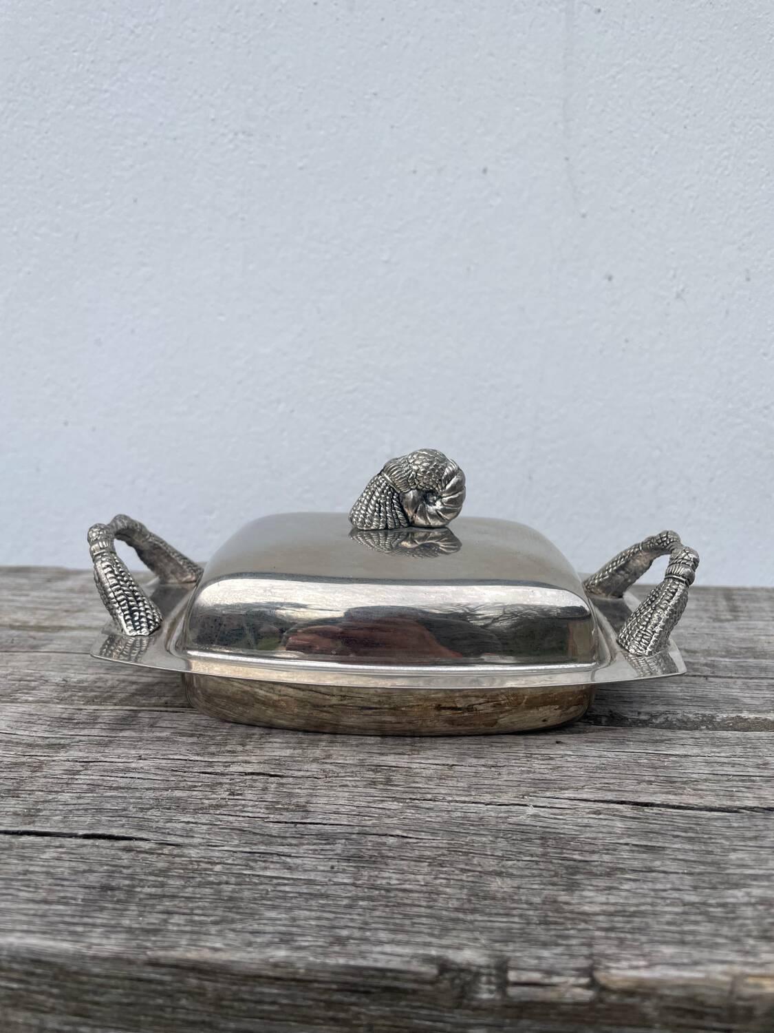 Silver metal pompom butter dish