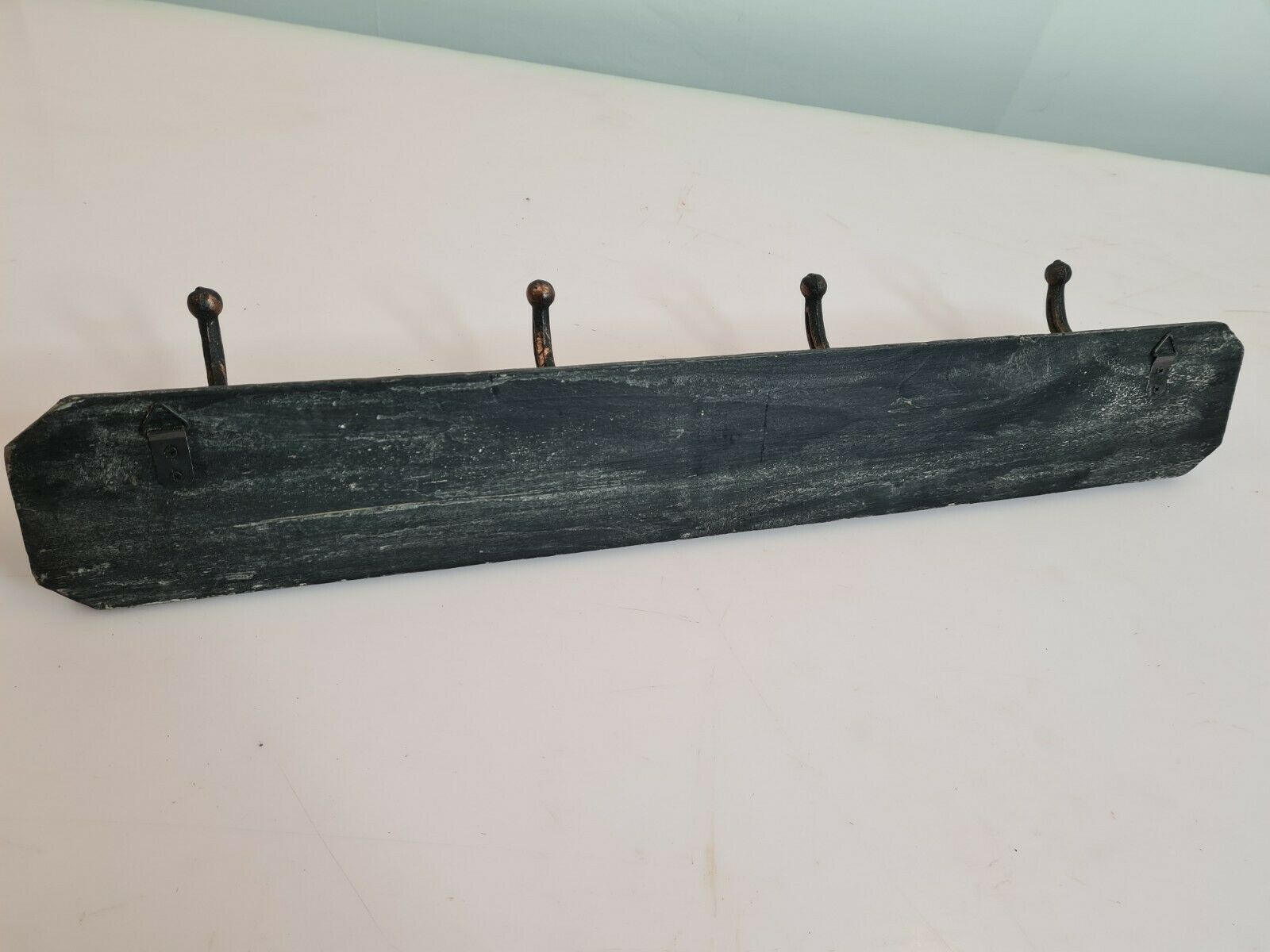 Coat rack in patinated wood and cast iron hooks