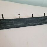 Coat rack in patinated wood and cast iron hooks