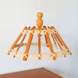 Scandinavian pendant light in wood and rope, 1960