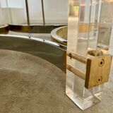 Ancienne table à manger design italien d'Alessandro Albrizzi années 70 lucite et laiton