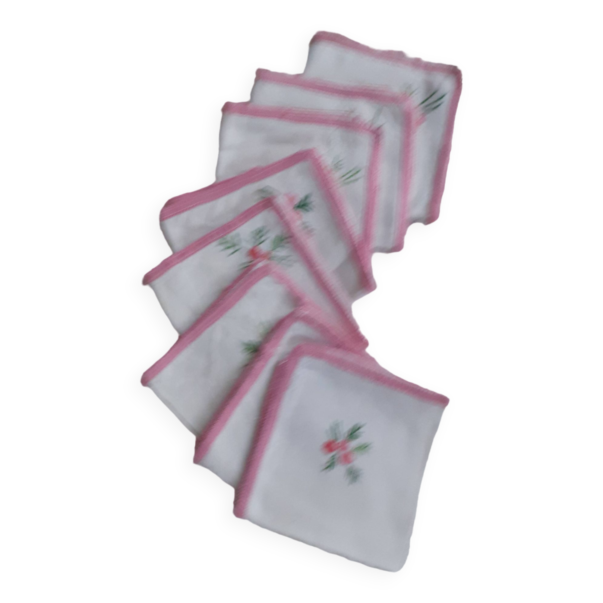 8 Napkins with handmade flower borders.