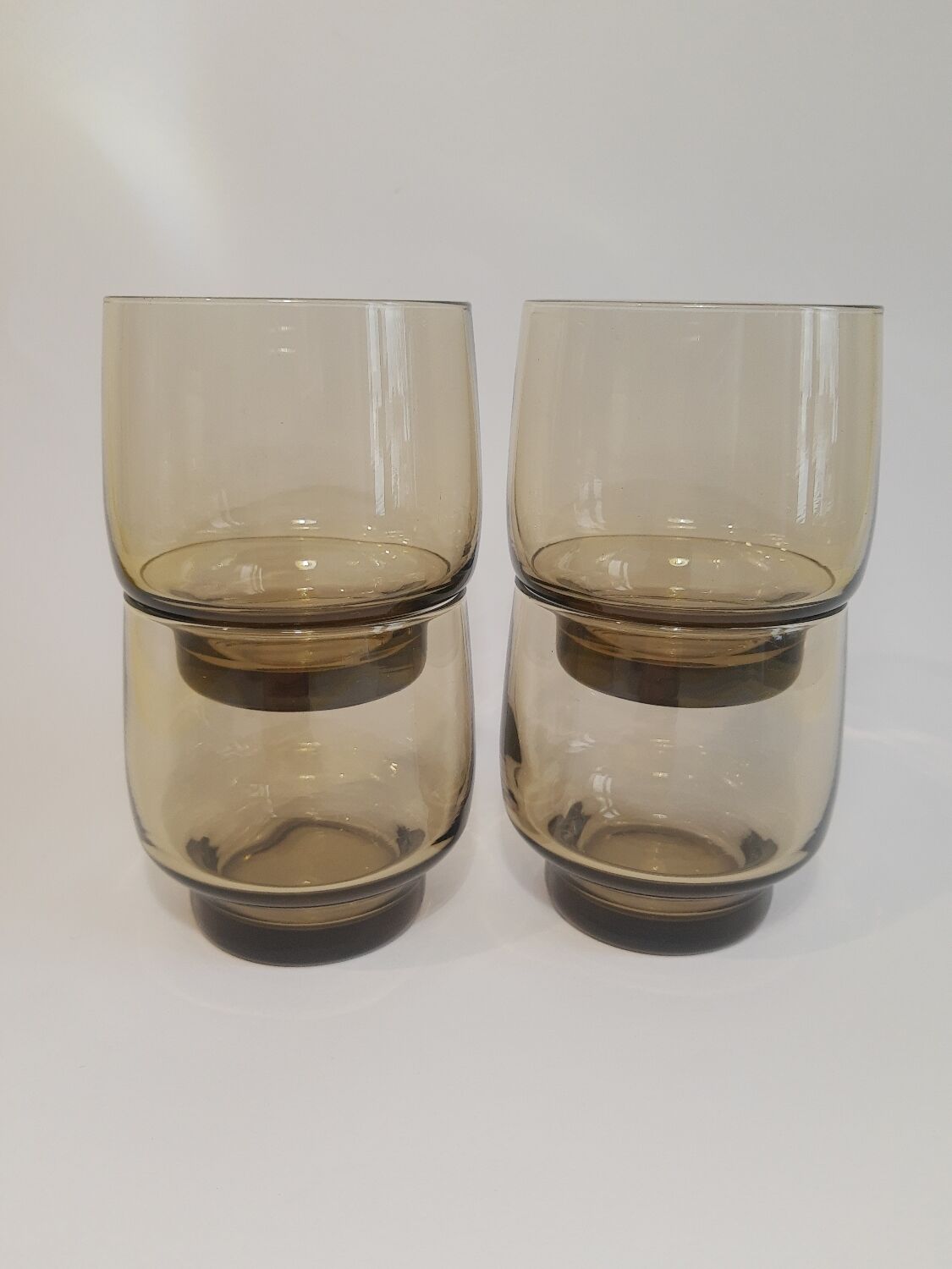 Set of 4 vintage 70s smoked glass water glasses