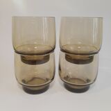 Set of 4 vintage 70s smoked glass water glasses