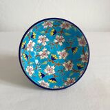 Small footed cup in Longwy enamel "Florence" blue
