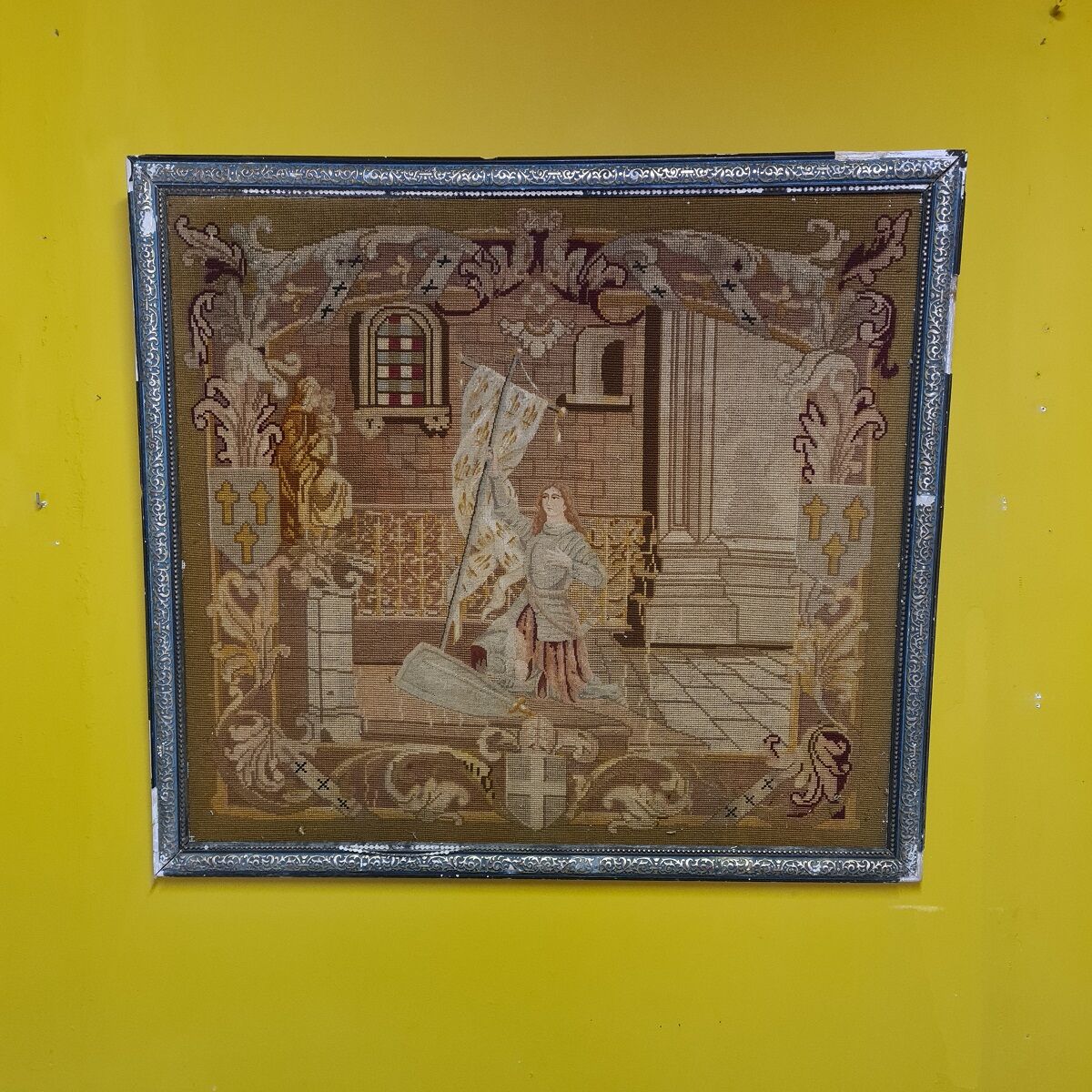 Antique french tapestry joan of arc, early 19th century