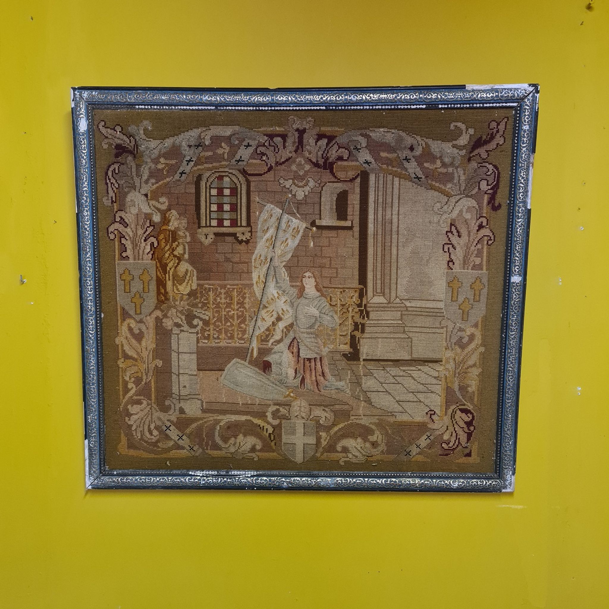 Antique french tapestry joan of arc, early 19th century