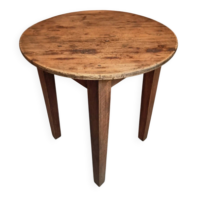 Table d'appoint ronde ancienne avec pieds en chêne et plateau en pin, vers 1900