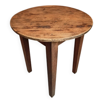 Table d'appoint ronde ancienne avec pieds en chêne et plateau en pin, vers 1900