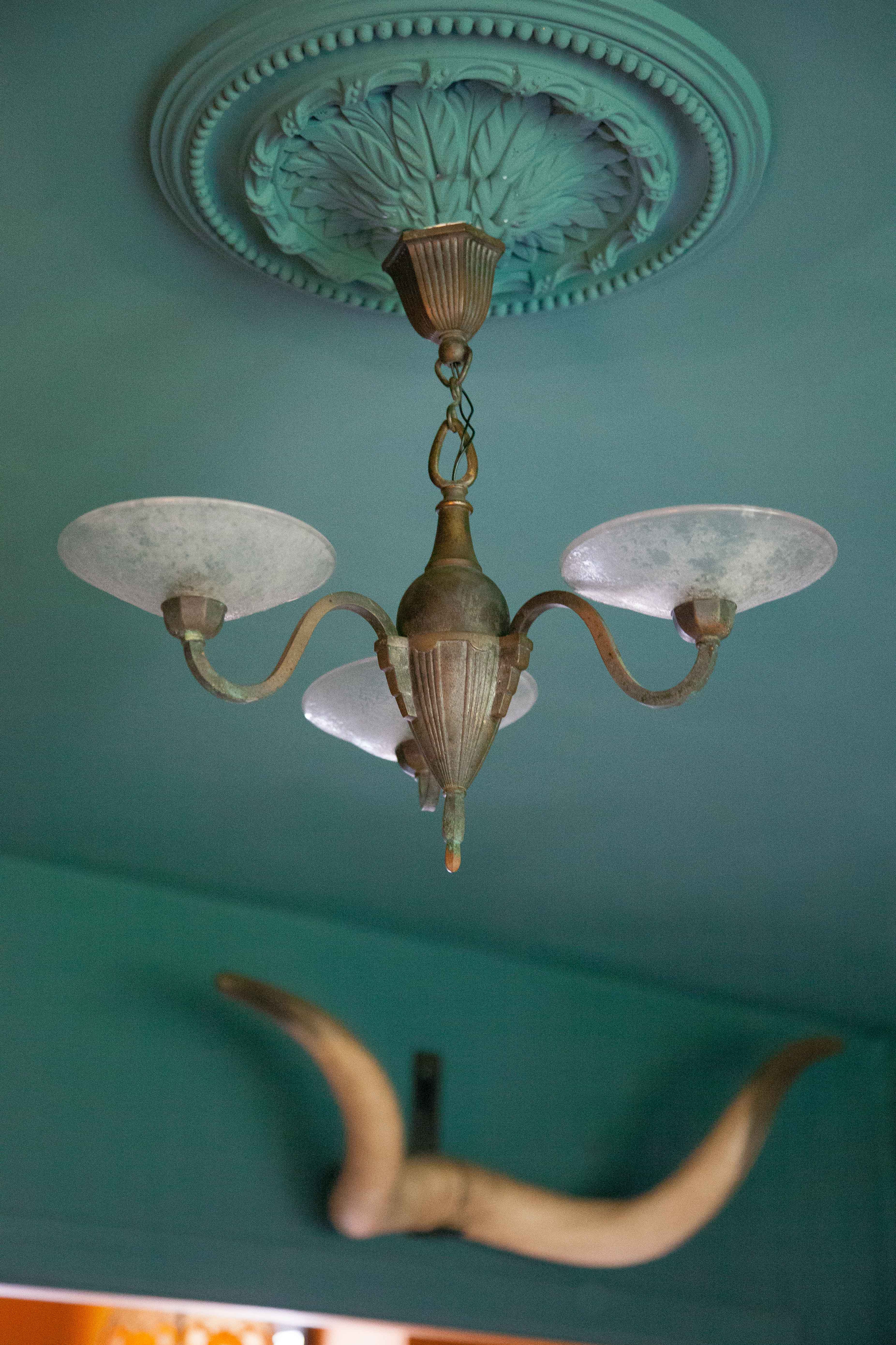 3-burner saucer chandelier of the Muller brothers Lunéville