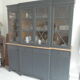 Slate grey china cabinet with wood interior