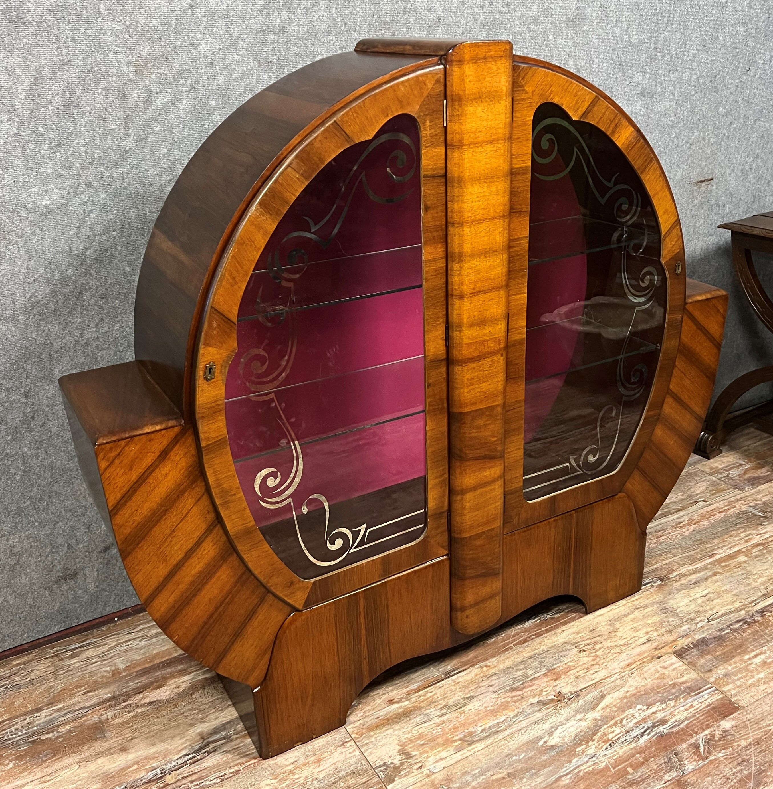 Superb English Art Deco window in walnut and bramble circa 1925