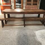 Farm table and two oak benches 19th