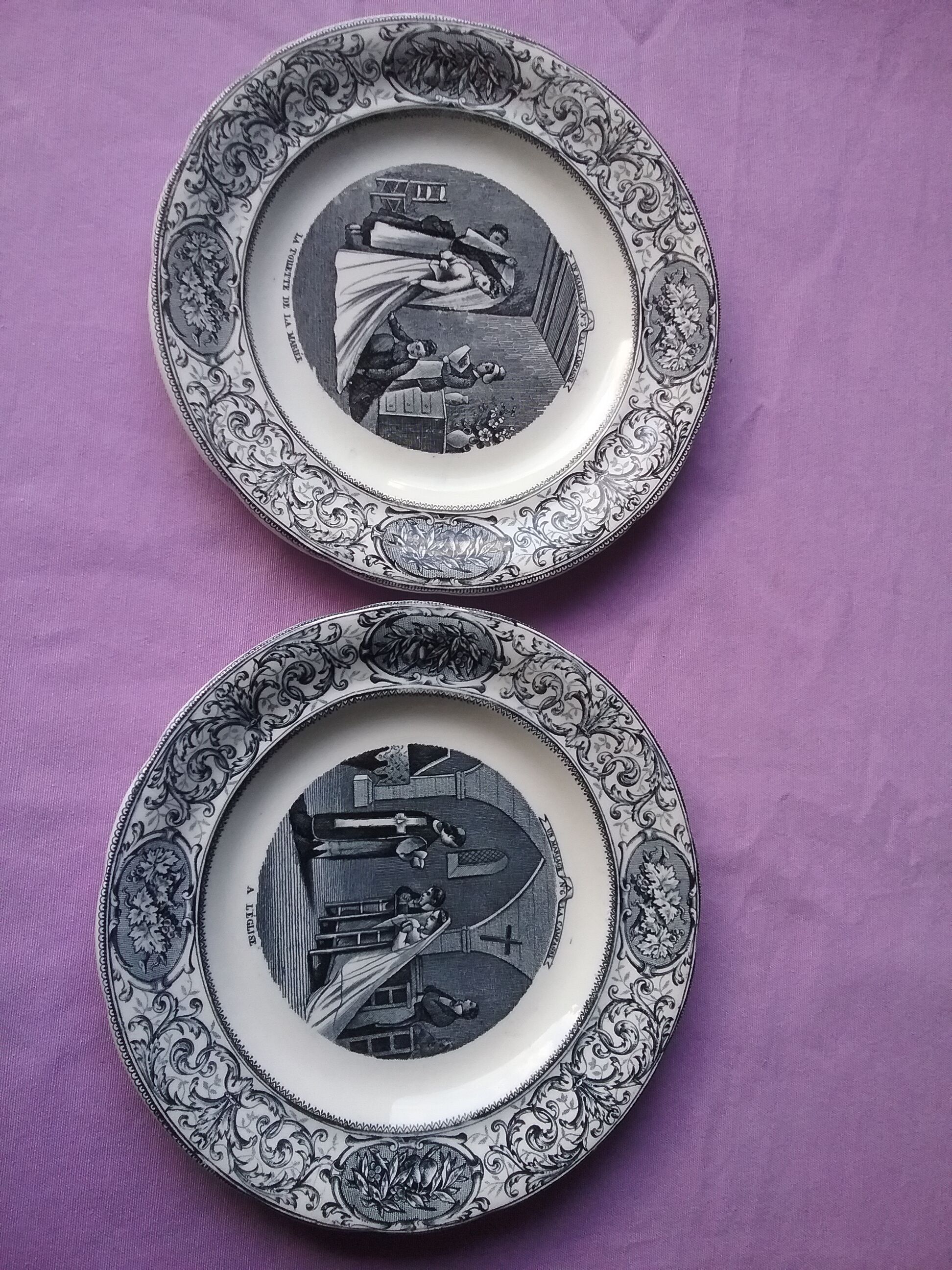 4 Gien opaque porcelain speaking plates 20 cm in diameter, theme a wedding in the countryside