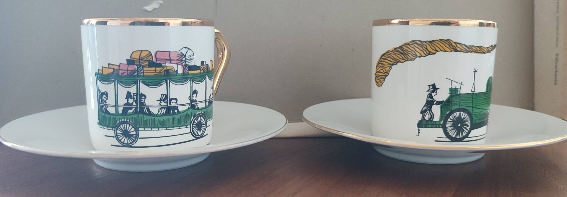 Vintage coffee cup duo "Express" - Salins pottery (Years