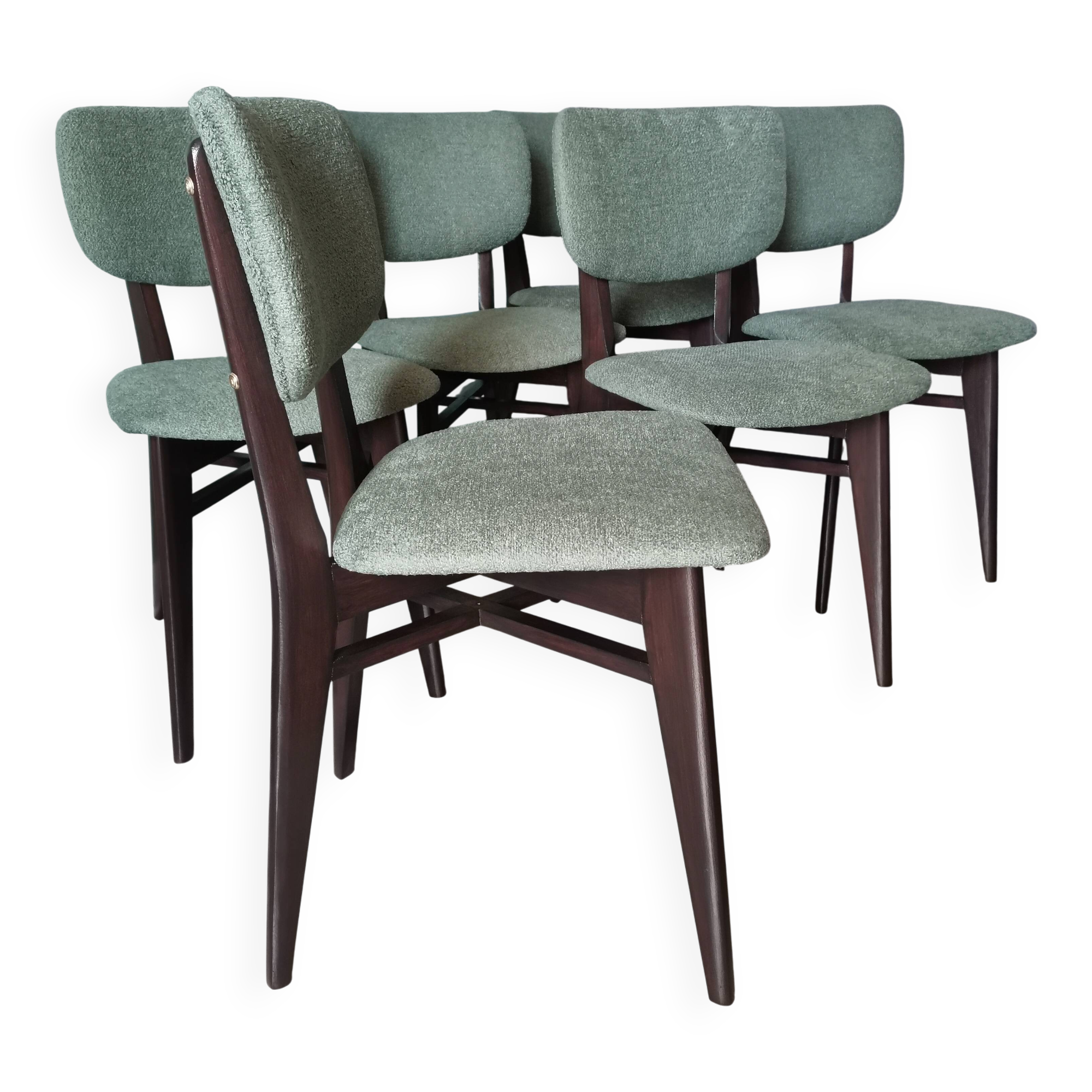 Green boucle Scandinavian chairs