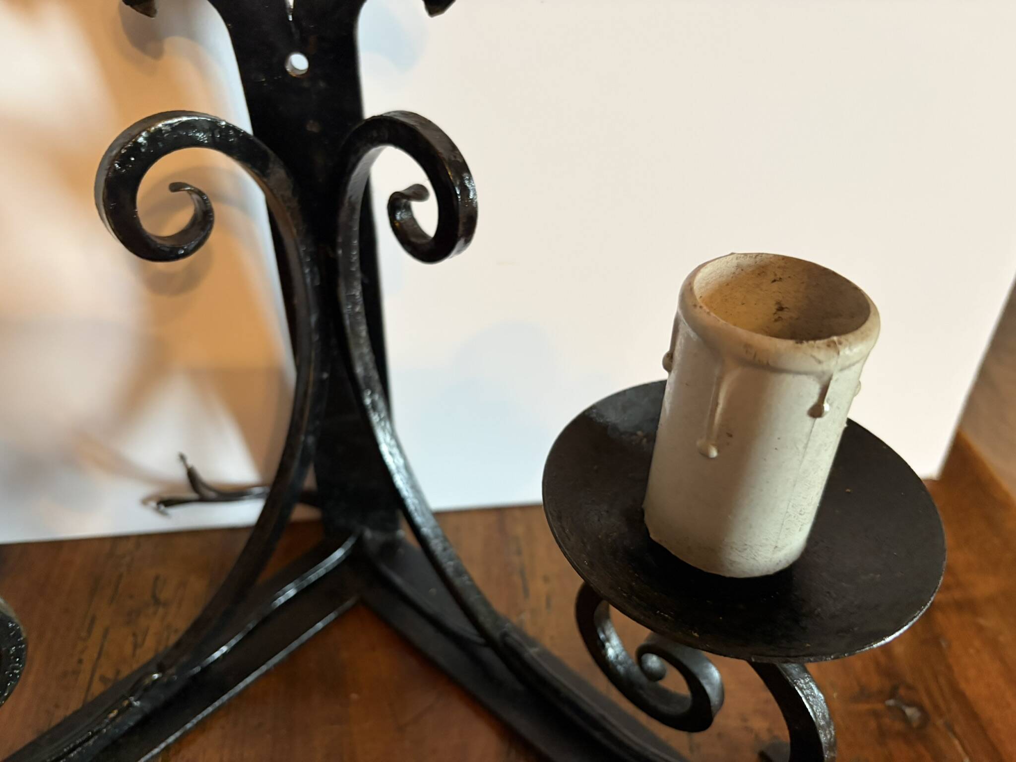 Vintage black wrought iron wall sconce with 2 lights – 1950s/60s