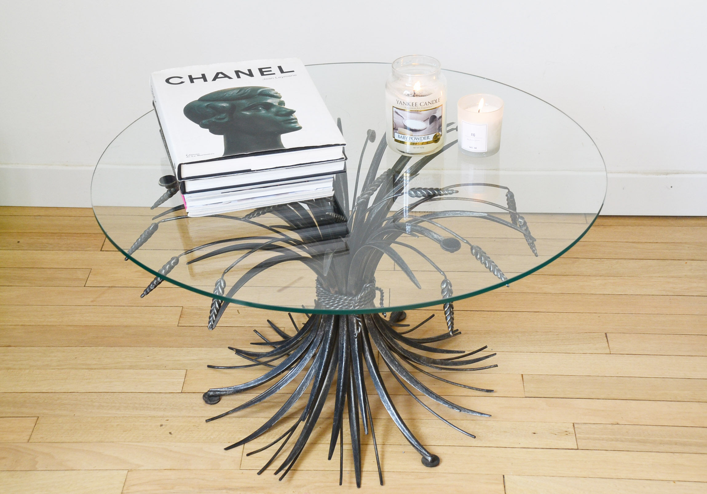 Table basse Coco Chanel gerbes de blé années 70