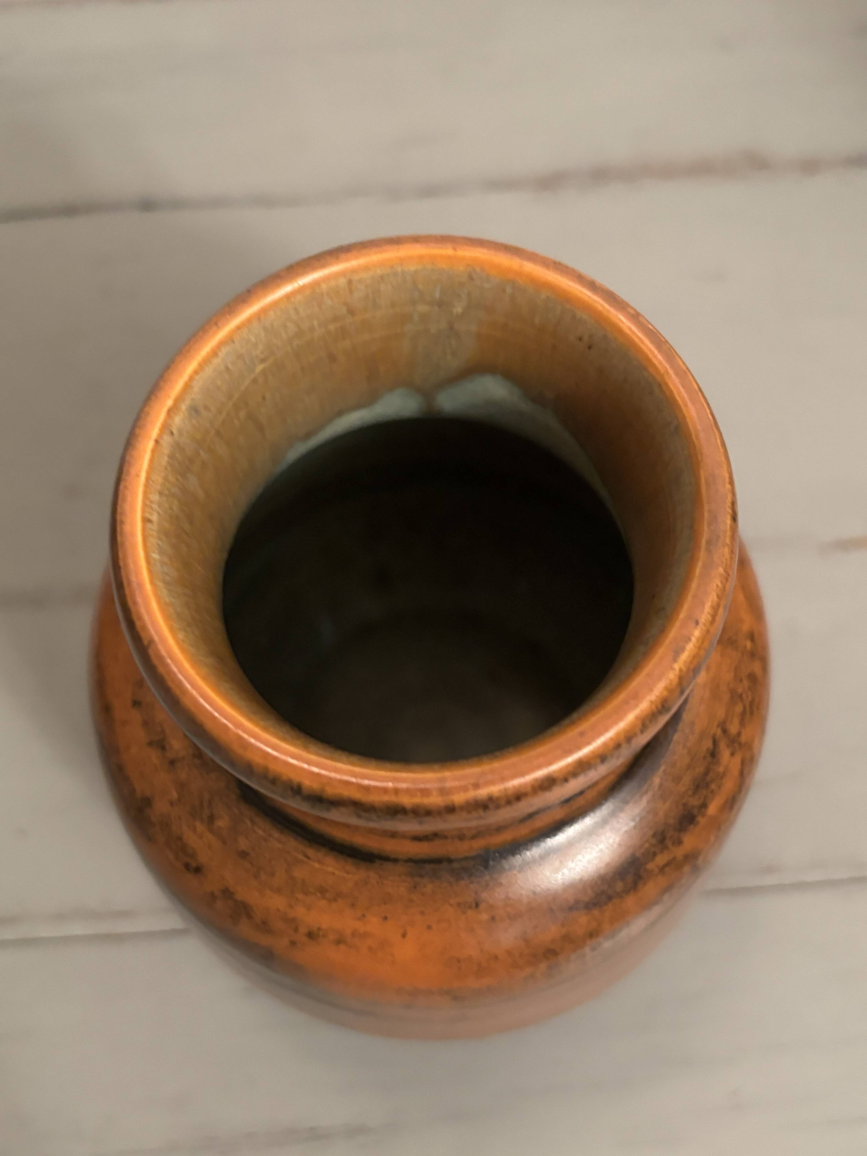 Jacques Blin vase black orange circa 1970 perfect condition vintage ceramic