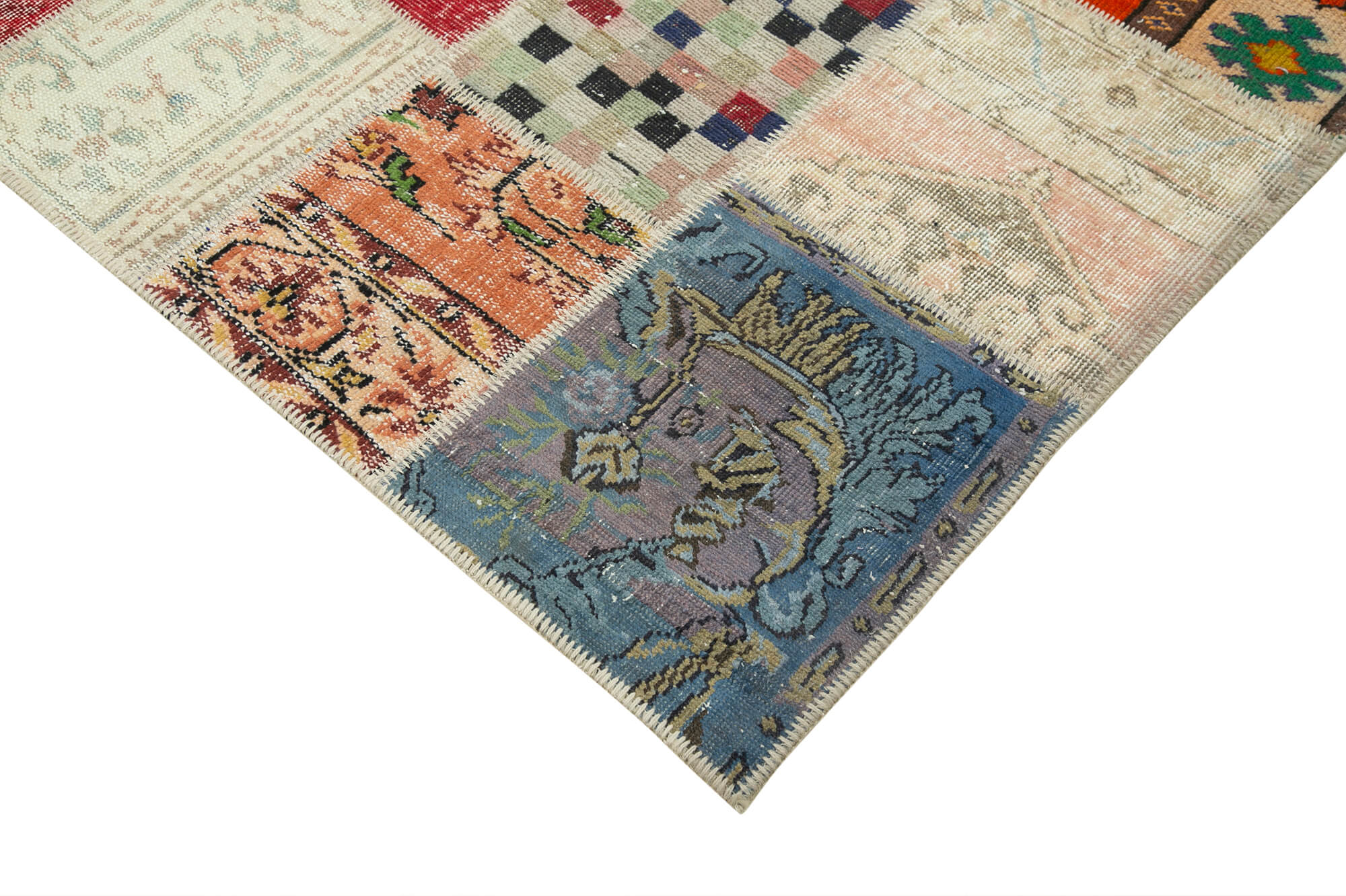 Hand-knotted anatolian contemporary 208 cm x 296 cm multicolor patchwork carpet
