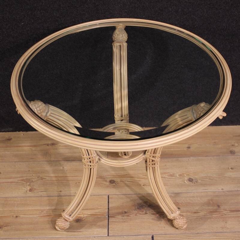 Italian iron side table with glass top