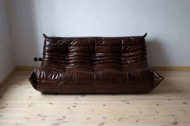 Togo 3-seater sofa in shiny brown leather