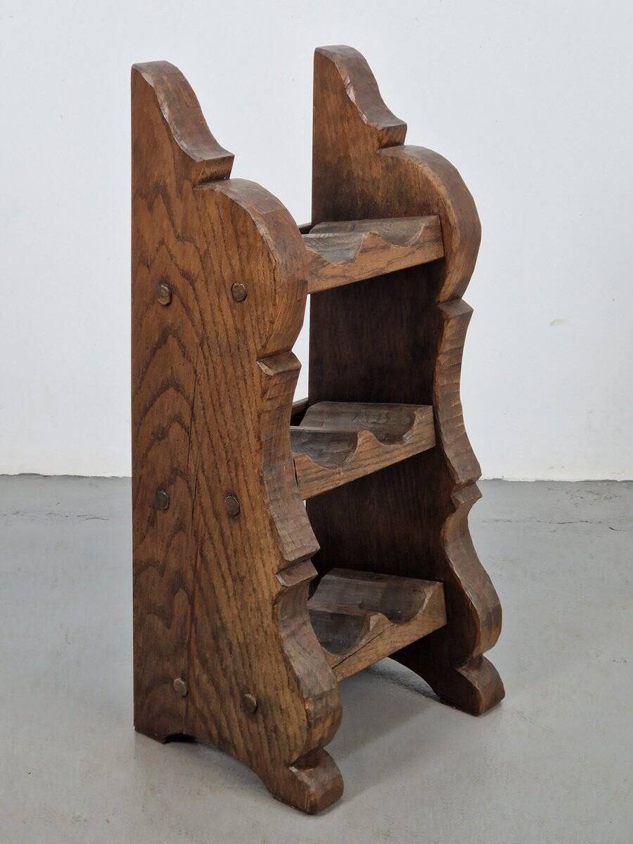 Vintage Dutch Brutalist Oak Wine Rack, 1950s