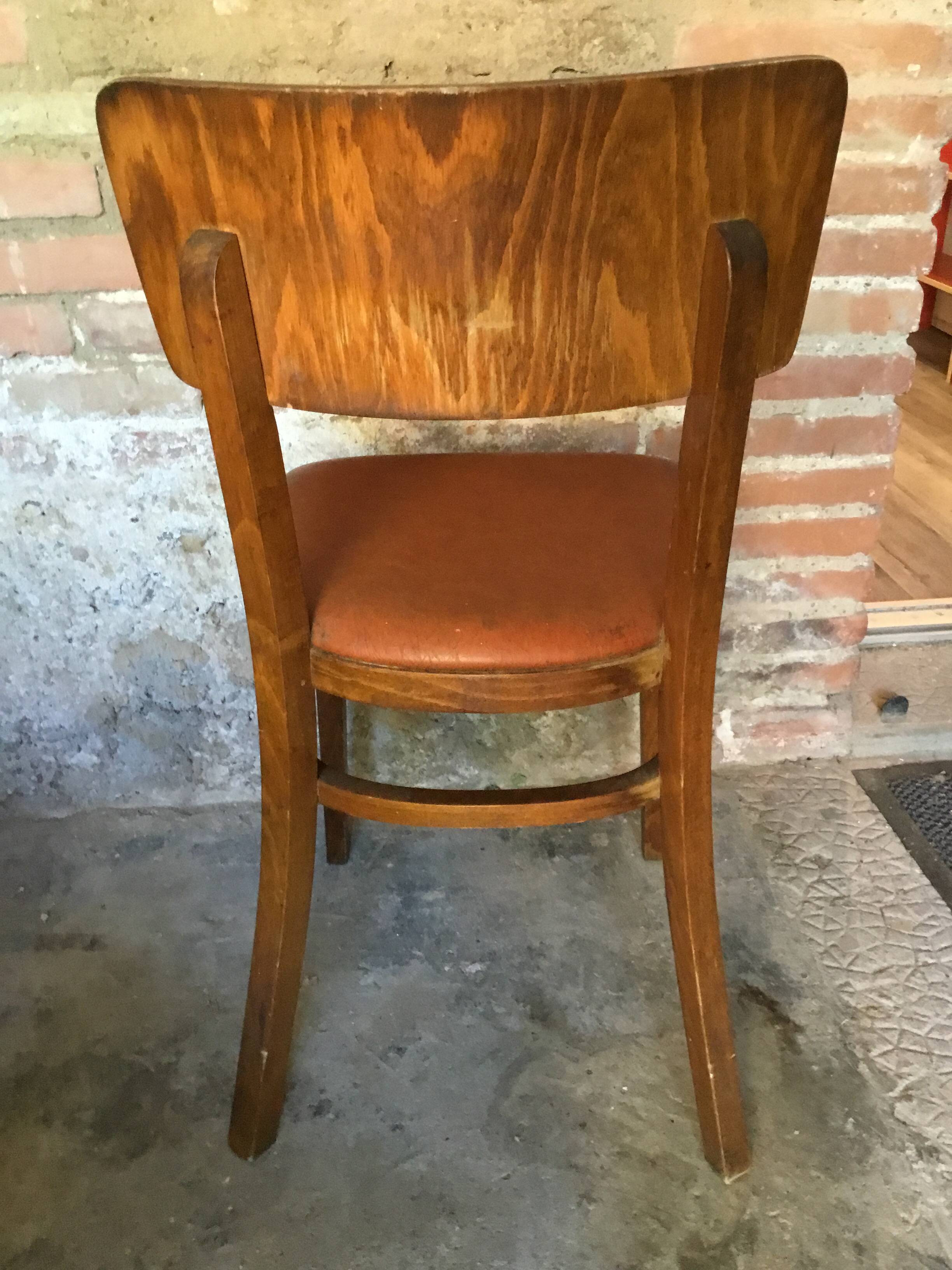 Lot de 3 chaises bistrot thonet bois courbé et skaï marron