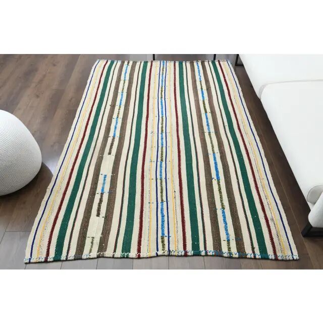 Vintage Turkish Oushak Handmade Wool Cotton Beige Area Rug 150x227