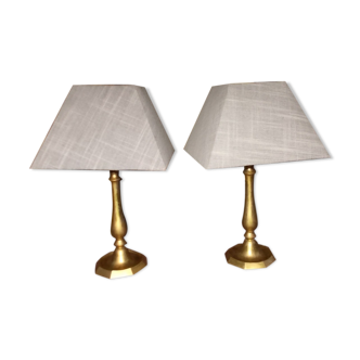 Pair brass lamps