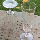 6 champagne flutes in glass and crystal, chiseled, vintage