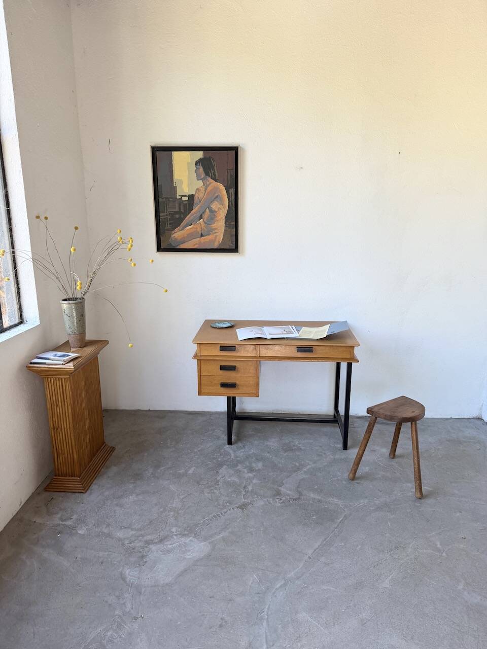 Modernist 50s oak metal desk