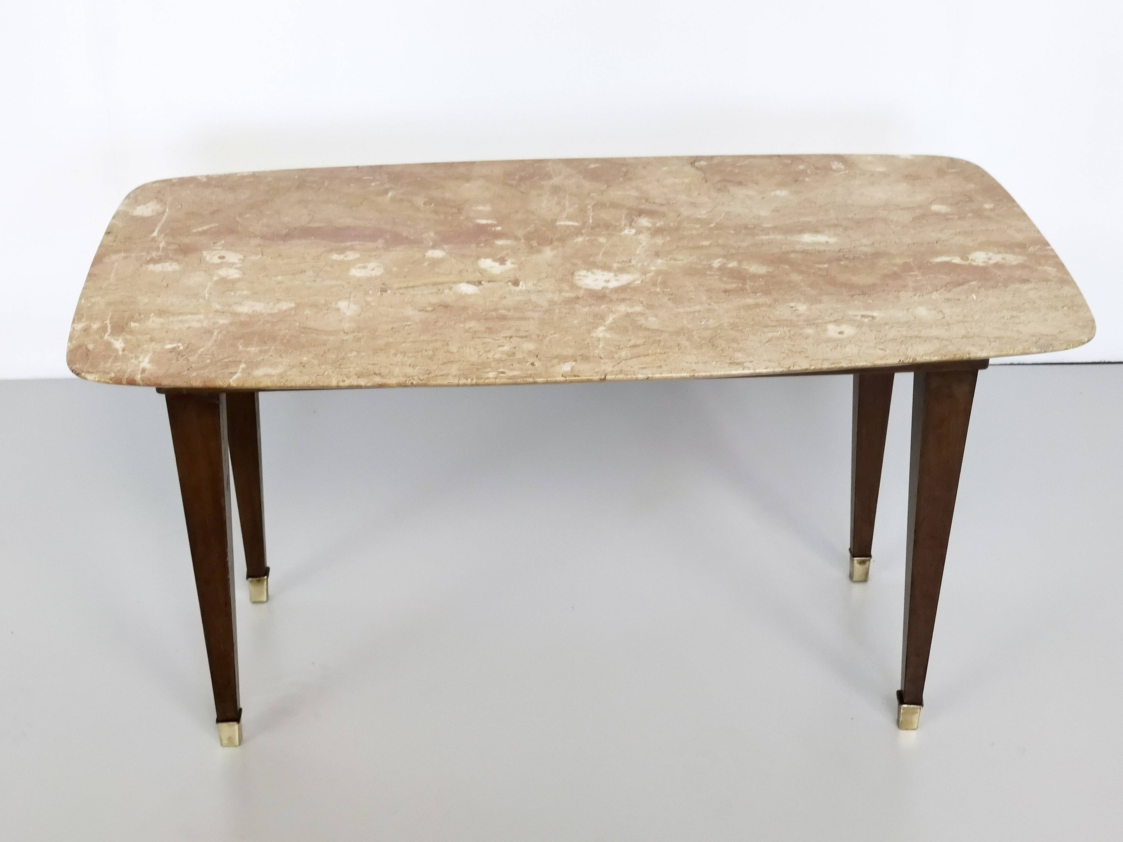 Rectangular Beech Coffee Table by Paolo Buffa with a Pink Travertine Top