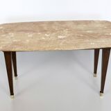 Rectangular Beech Coffee Table by Paolo Buffa with a Pink Travertine Top