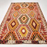 6x9 Large Geometric Style Multicolor Style Wool Vintage Kilim Rug,182x283cm