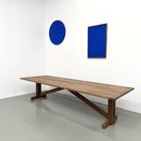 Large refectory table in solid pine and beech, with an X-shaped base.