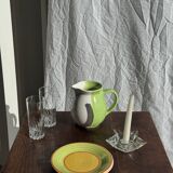 Set of 4 Italian ceramic plates in green, orange, and yellow splashes D20.