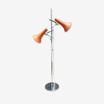 Two conical reflectors orange 1970 vintage floor lamp