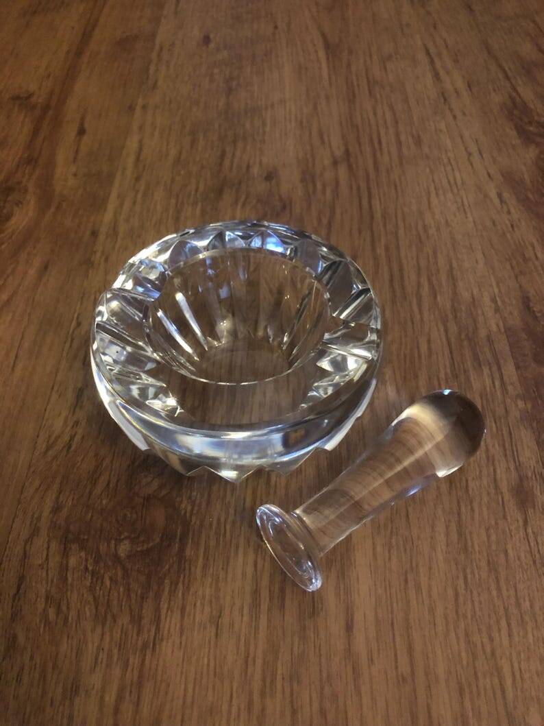 Baccarat Crystal Ashtray, Mortar and Pestle design, Stamped, France