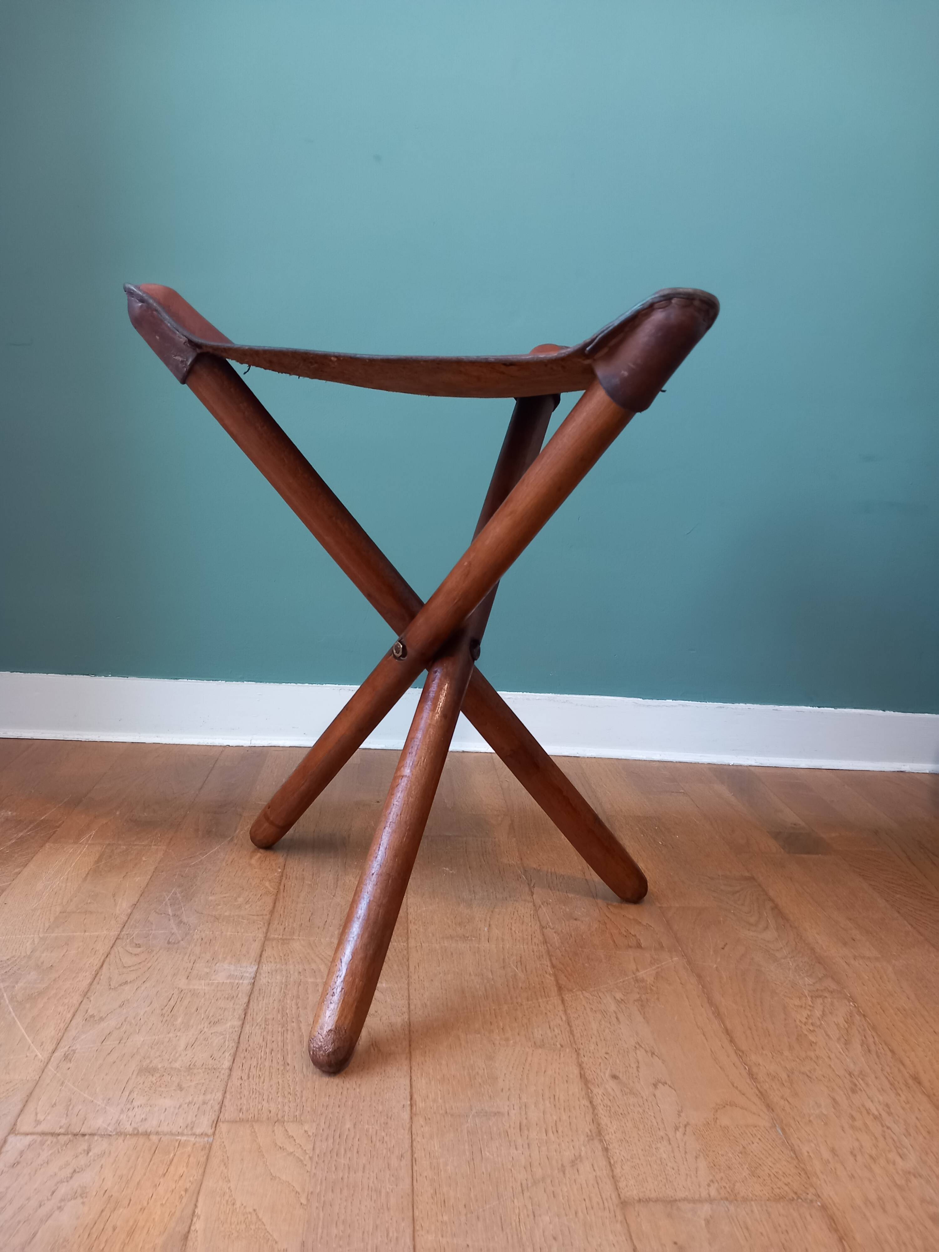 Leather folding stool