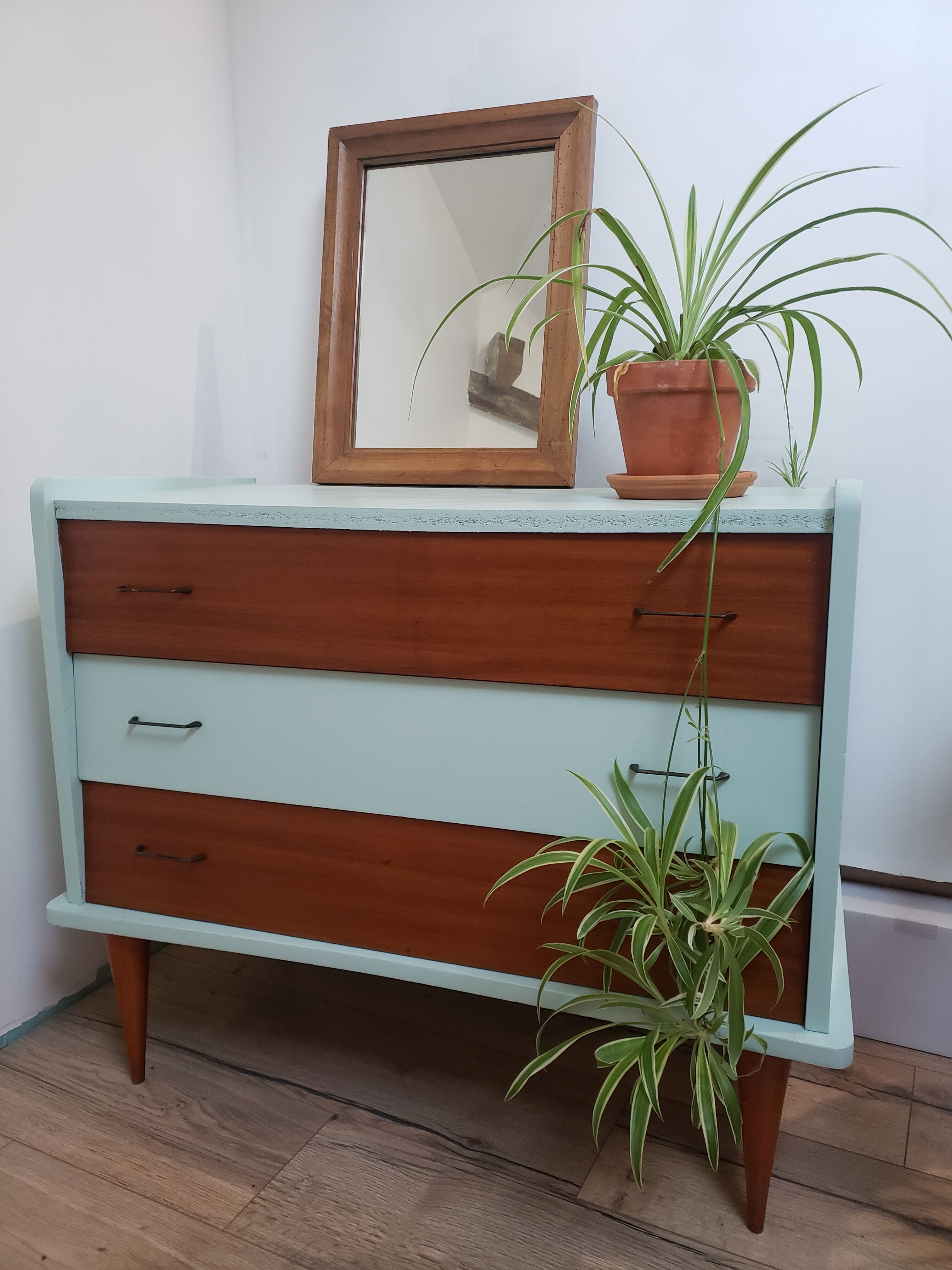 Vintage wood and blue chest of drawers