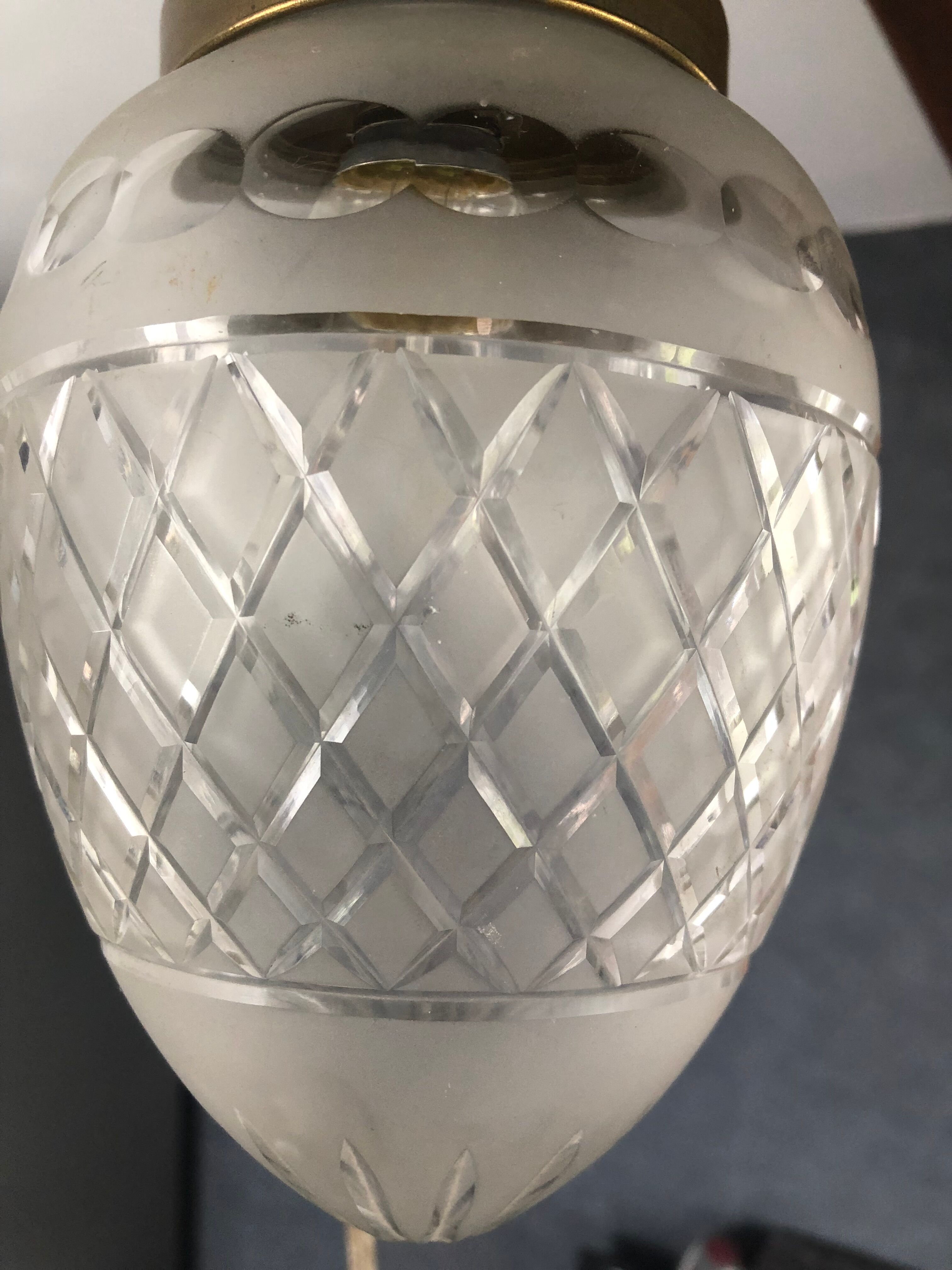 Bronze ceiling lamp and glassware