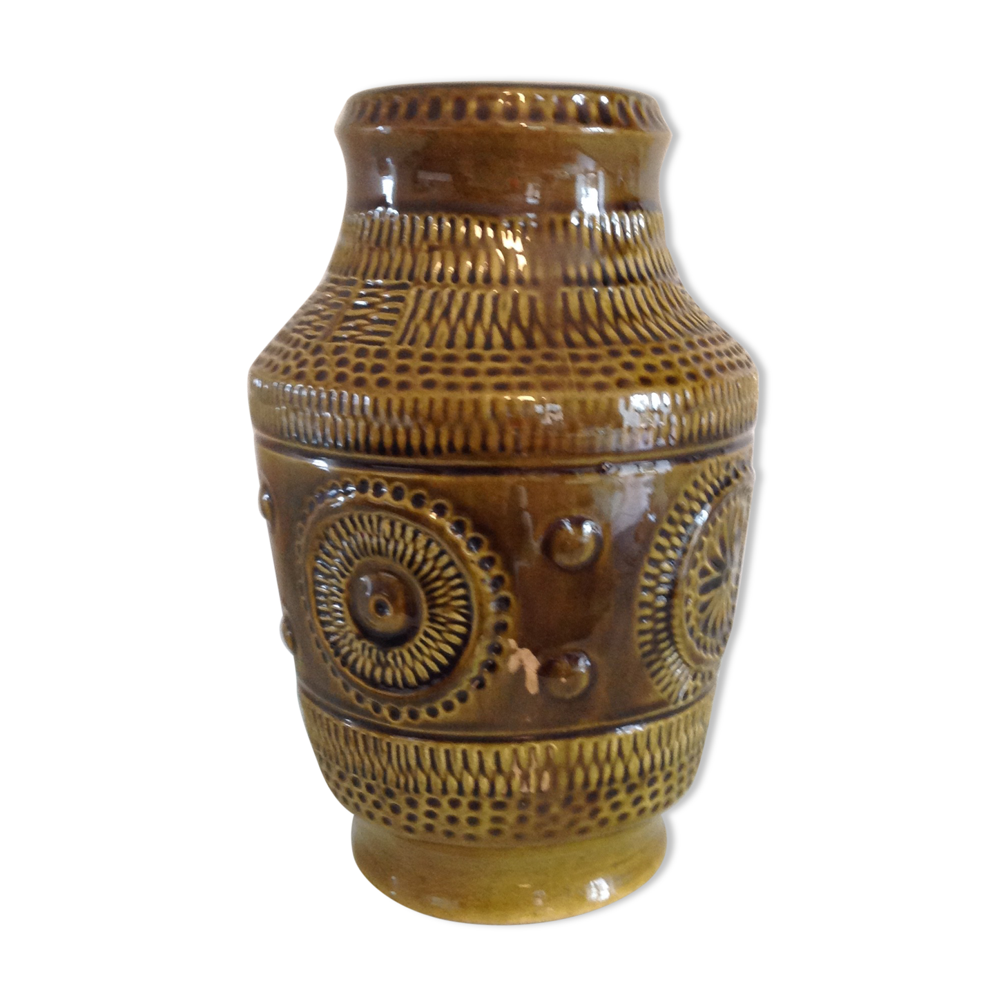 Olive green vintage vase ceramic Fat Lava Bay Keramik